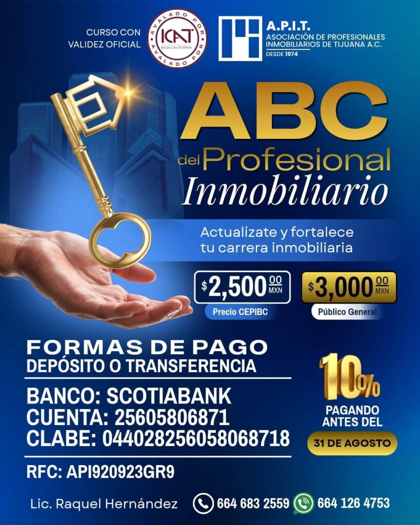 CEPIBC invita al curso “ABC del Profesional Inmobiliario” de APIT Tijuana